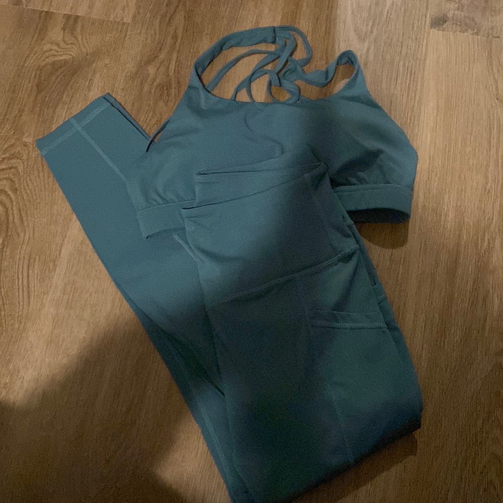 POPFLEX Teal Leggings and Sports Bra Set